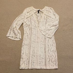 Marciano white crochet lace dress bell sleeve small